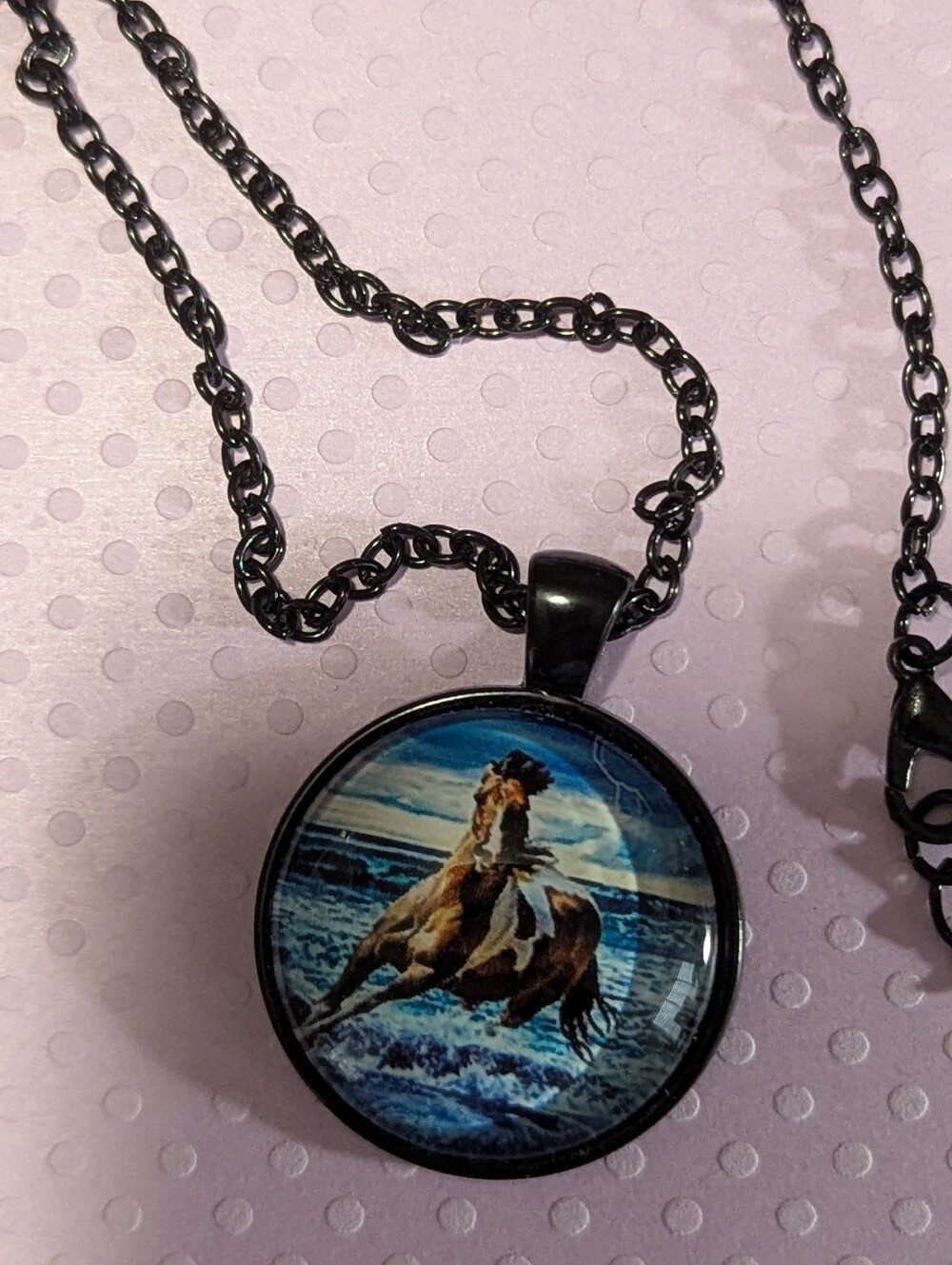 Horse Pendant Necklace/ 22" Black Stainless Steel Chain Unisex NWT (Pinto Horse)